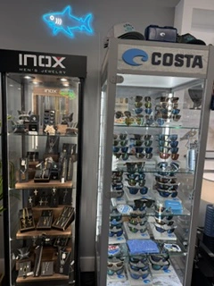 INOX jewelry and Costa sunglasses display cabinets inside Ashland City Jewelers and Pawn